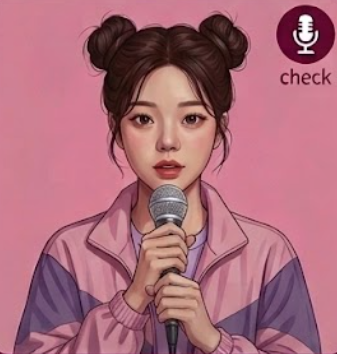 마이크를 들고 상반신 클로즈업으로 촬영하는 예시 사진